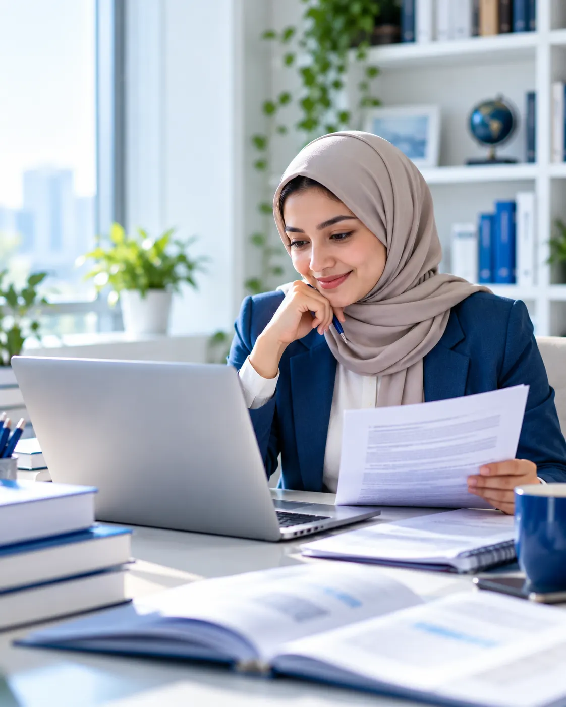 Researcher reading her edited manuscript with relief
