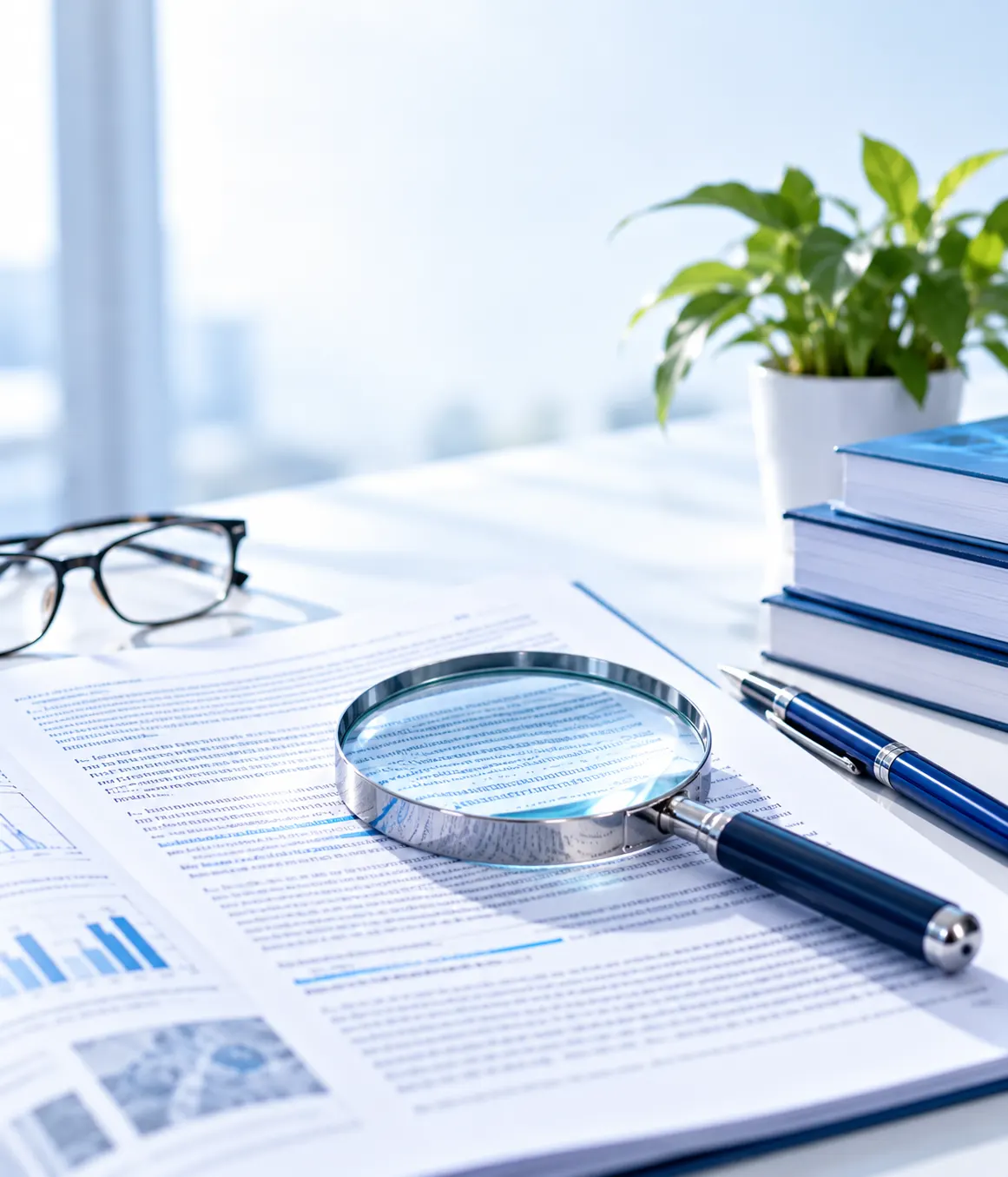 Magnifying glass over an academic manuscript